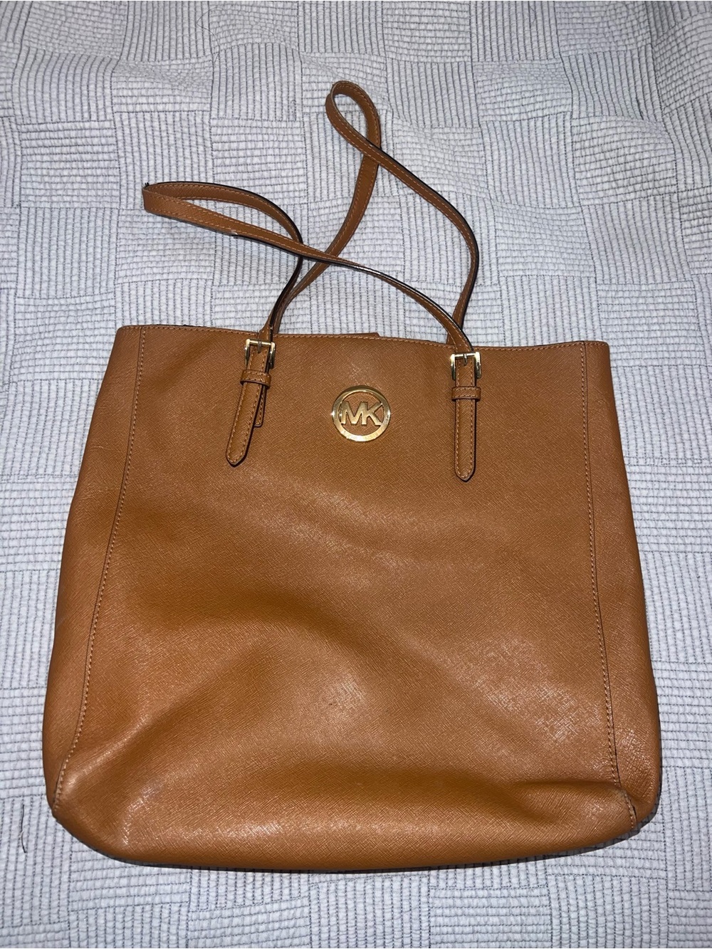 Michael Kors Caramel Brown Leather Tote with Gold MK Logo